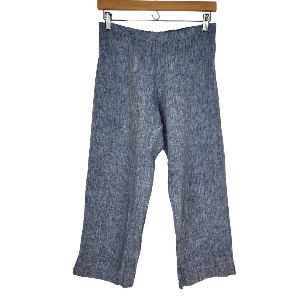 Bryn Walker Blue 100% Linen Wide Leg Cropped Pants Womens XS Made in USA